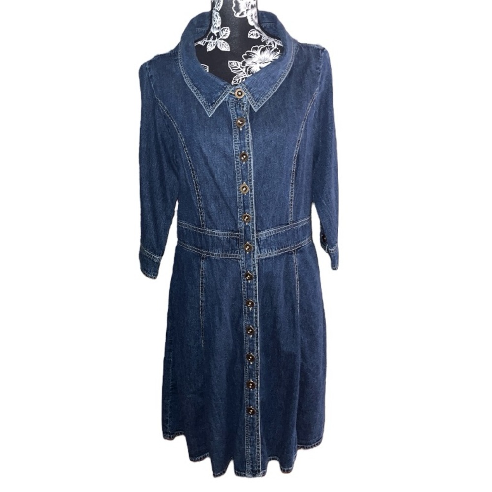 Zapelle Denim Button Down Flare Dress Size L